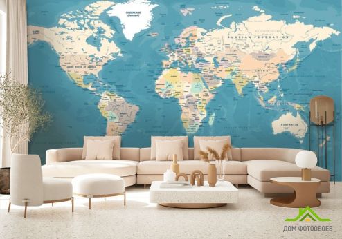 выбрать Фотошпалери Карта світу на бірюзовому тлі Фотошпалери карта Світу на стіну