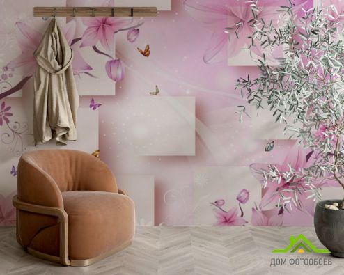 выбрать Фотообои 3д розовые цветы Фотообои, цвет: «горизонталная, горизонтальная» на стену