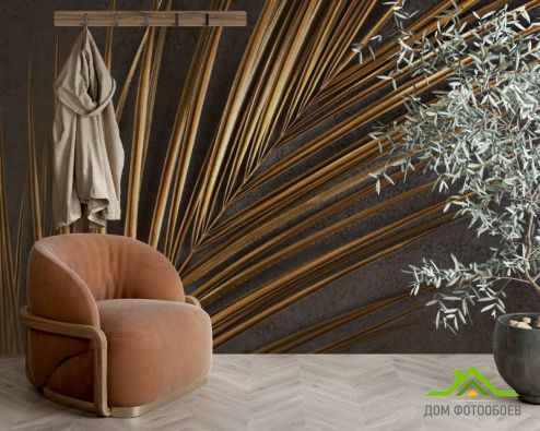 выбрать Фотообои Ветка пальмы золотая Фотообои Фотообои Тропические листья: горизонталная, горизонтальная ориентация на стену