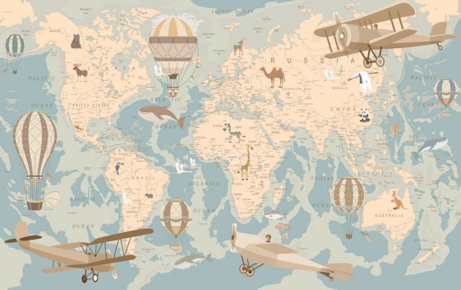 Фотообои Карта мира и самолеты
