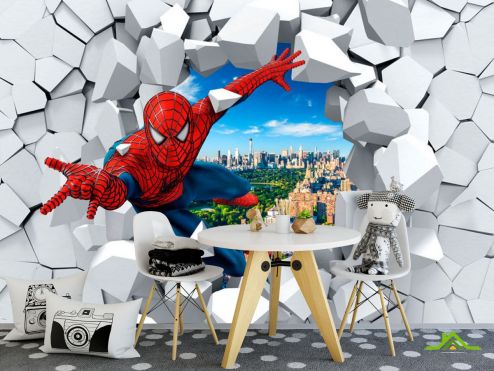 выбрать Фотообои Человек паук 3Д Фотообои Фотообои в детскую: горизонталная, горизонтальная ориентация на стену