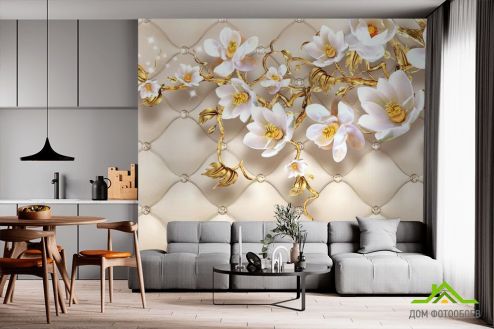 выбрать Фотообои золотые цветы на каретной стяжке Фотообои с золочением на стену