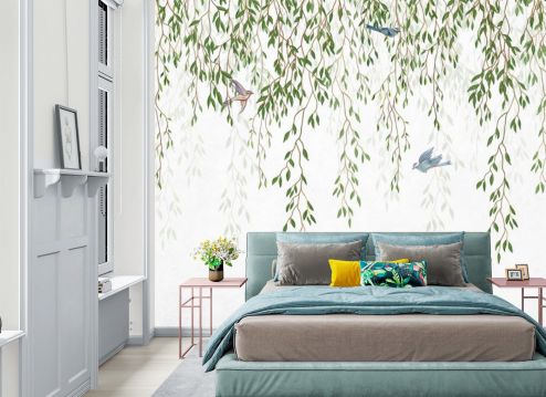 выбрать Фотообои Ветки лиственные с потолка Фотообои в спальню на стену