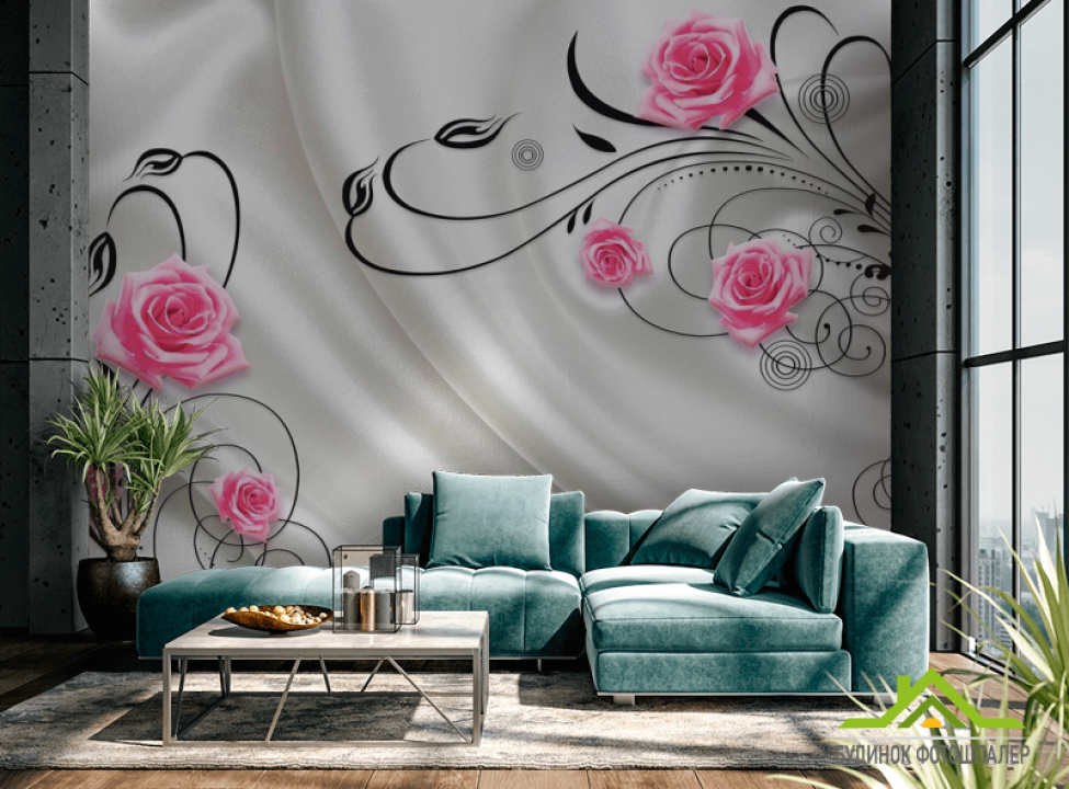 выбрать Фотообои Розы на атласе 3d Каталог фотообоев на стену