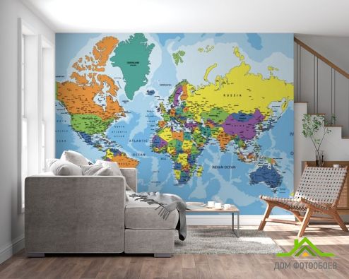 выбрать Фотообои Карта мира на английском Фотообои, цвет: «горизонталная, горизонтальная» на стену