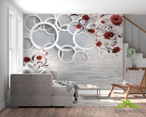 выбрать Фотообои Розы и круги 3d Фотообои 3D фотообои: картинка, серый  на стену