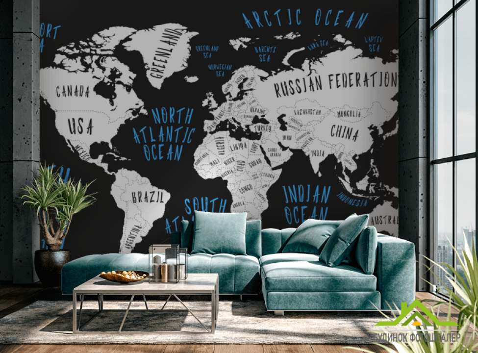 выбрать Фотошпалери Карта на чорному тлі Каталог фотошпалер на стіну