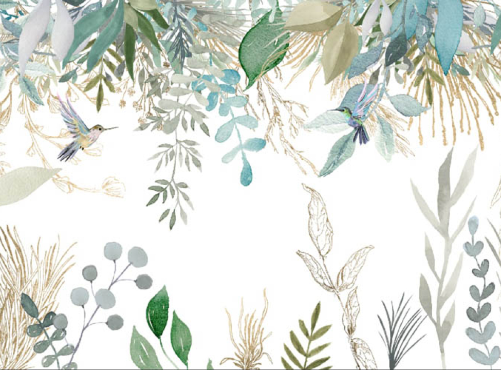 выбрать Фотообои Листья птропические и колибри Каталог фотообоев на стену