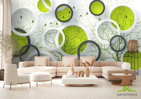 выбрать Фотообои  Круги и зеленые деревья Фотообои, цвет: «горизонталная, горизонтальная» на стену