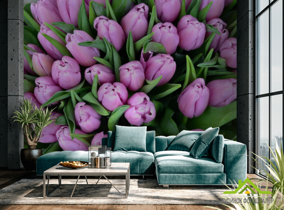 выбрать Фотошпалери Букет фіолетових тюльпанів Каталог фотошпалер на стіну