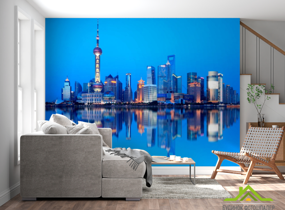 выбрать Фотообои Море отображение города Фотообои Современный город на стену