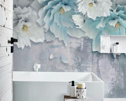 выбрать Фотошпалери блакитні 3Д квіти Фотошпалери в ванну на стіну