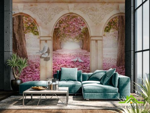 выбрать Фотообои Арка и розовые лепестки Фотообои Фотообои Дизайнерские фрески: горизонталная, горизонтальная ориентация на стену