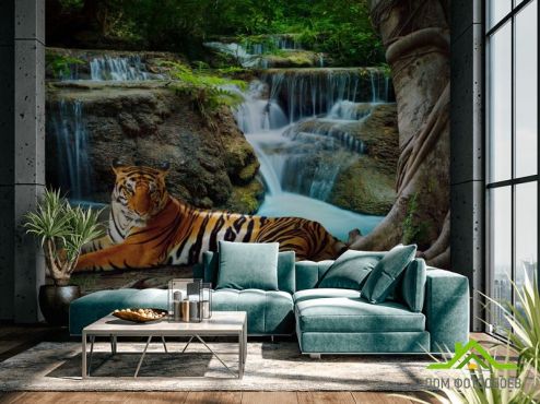 выбрать Фотошпалери тигр біля водоспаду  на стіну