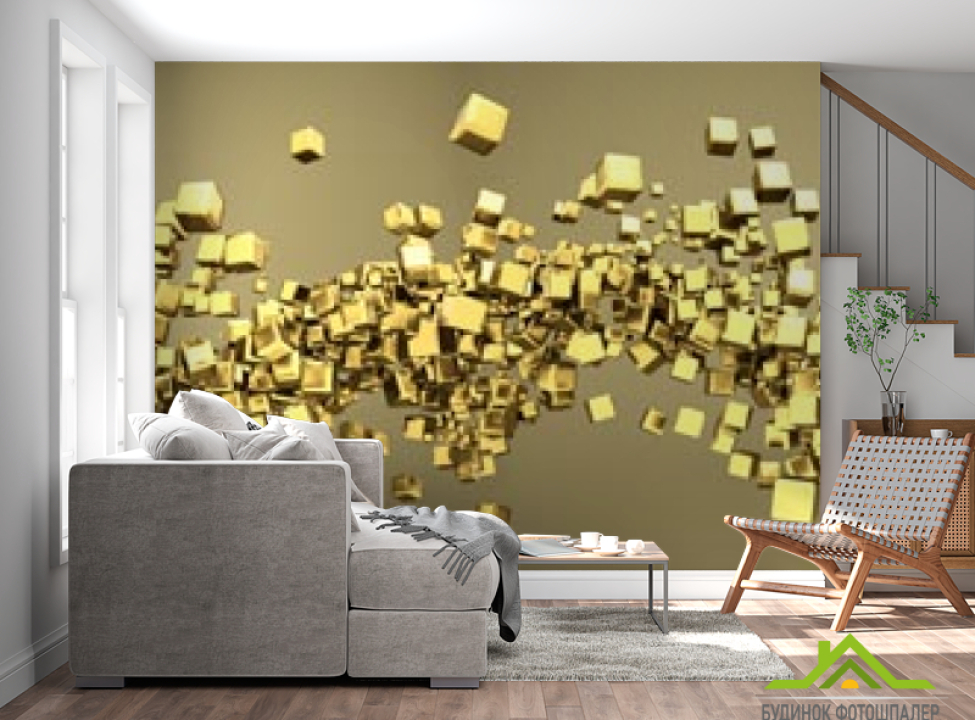 выбрать Фотошпалери Золоті 3d квадратики Каталог фотошпалер на стіну