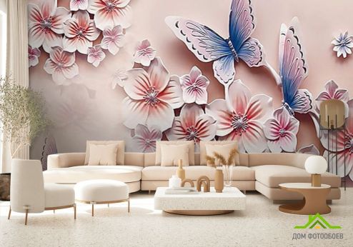 выбрать Фотообои Цветы и бабочки Фотообои 3Д барельеф на стену