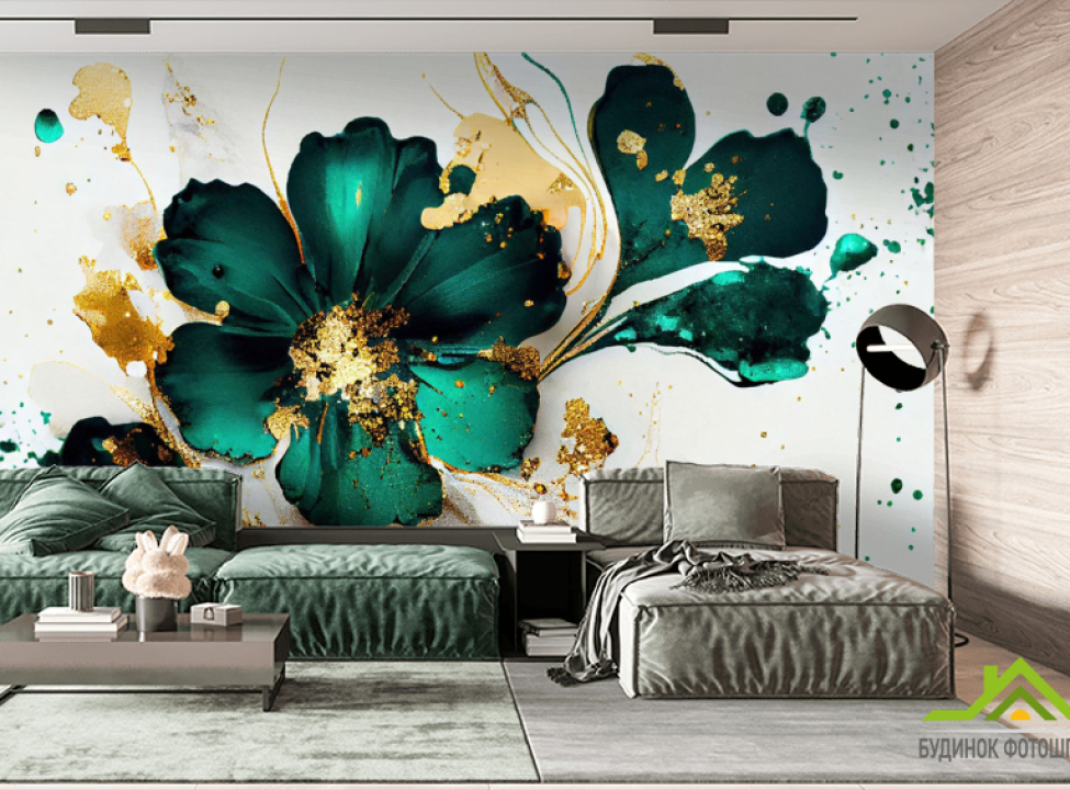 выбрать Фотошпалери зелені квіти з золотом Каталог фотошпалер на стіну