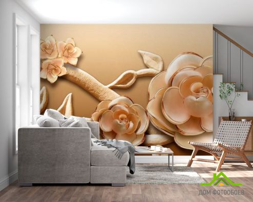 выбрать Фотообои Объёмные 3d цветы Коричневые фотообои на стену