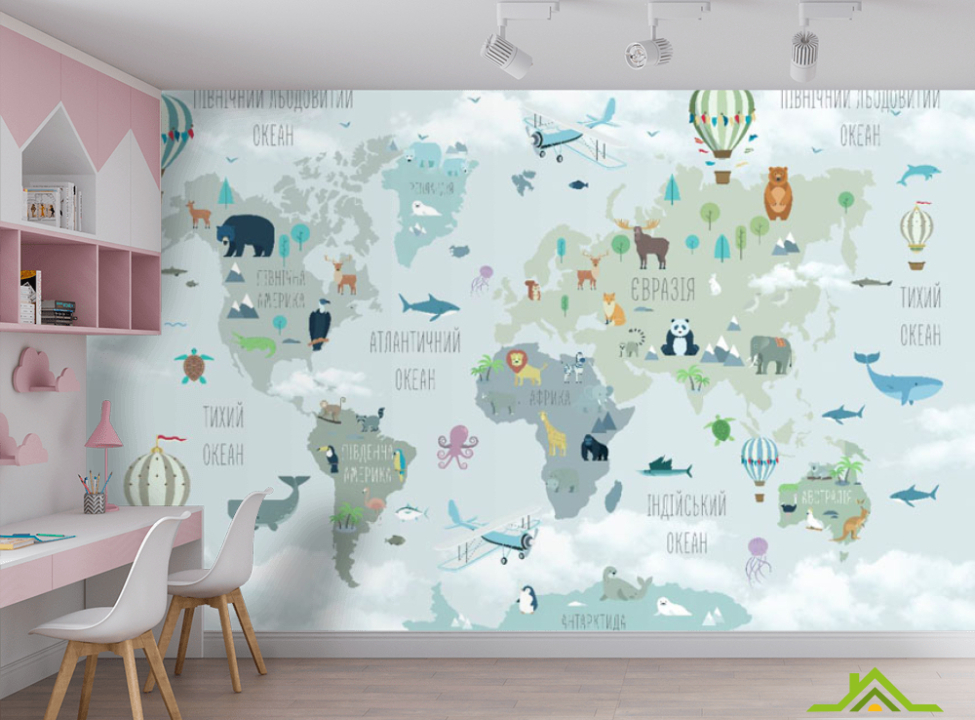 выбрать Фотошпалери карта дитяча в зелено-синьому відтінку Каталог фотошпалер на стіну