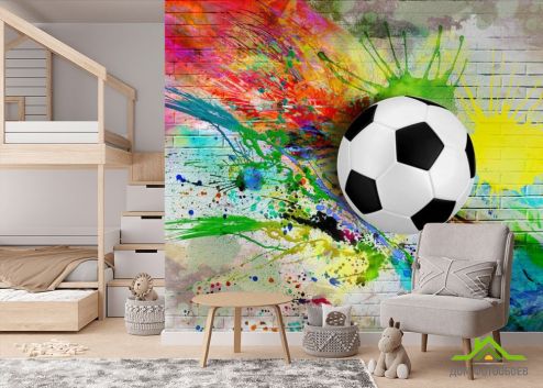 выбрать Фотошпалери М'яч і фарба на тлі стіни Дитячі фотообої на стіну