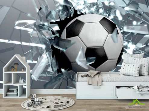 выбрать Фотообои Футбольный мяч и битое стекло  на стену