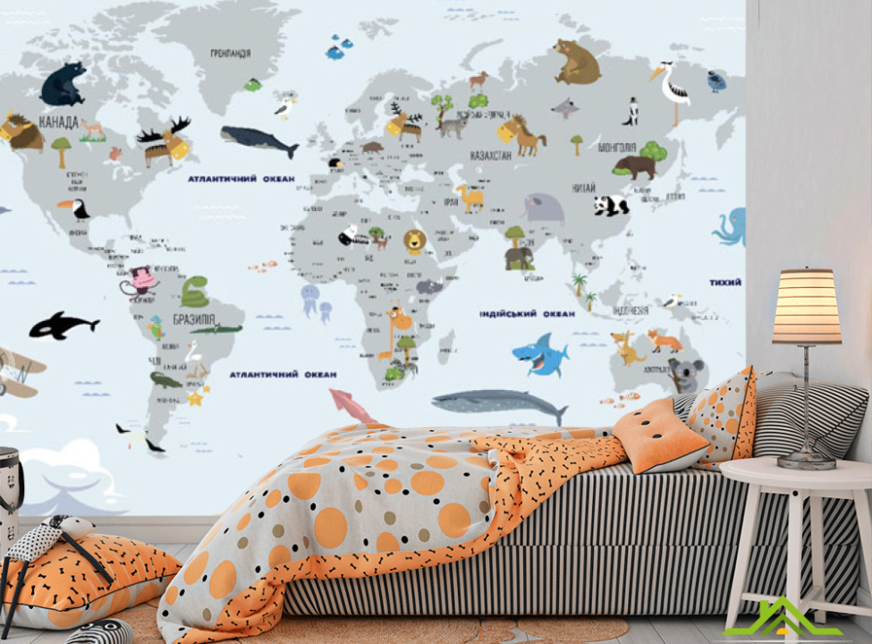 выбрать Фотошпалери Карта світу голуба з китами українською Каталог фотошпалер на стіну