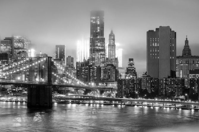 Фотообои черно-белый город сияющие огни