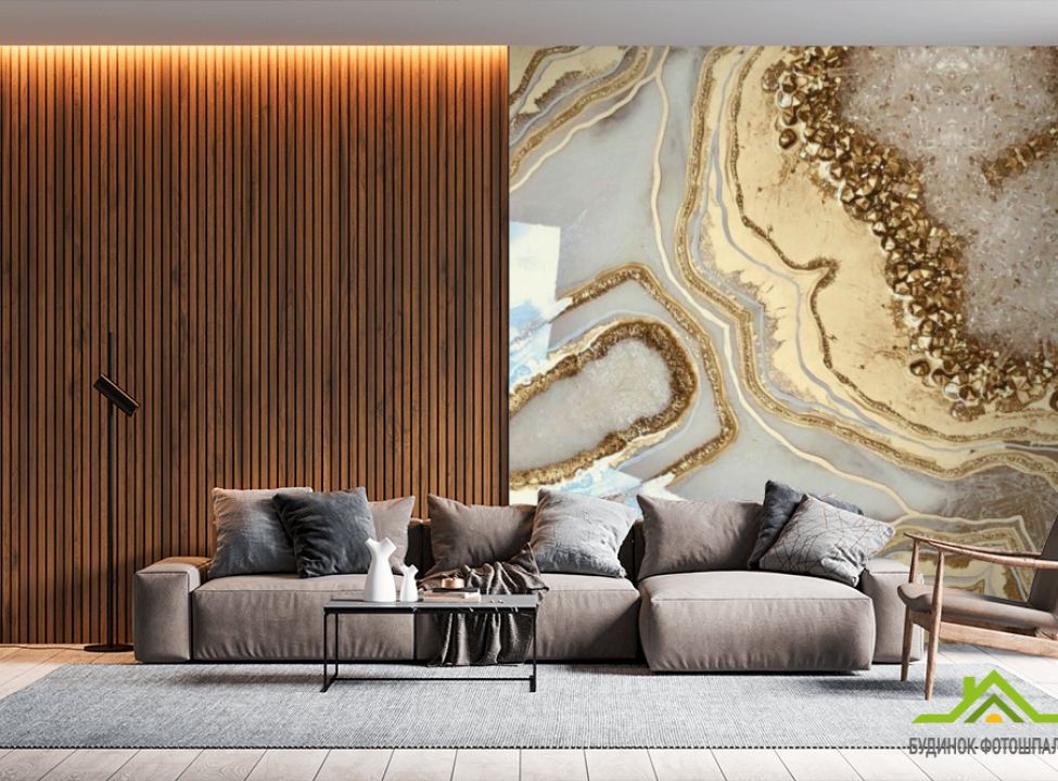 выбрать Фотообои Золотой флюид с камнями Каталог фотообоев на стену