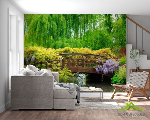 выбрать Фотообои Мост через водоём Зеленые фотообои на стену