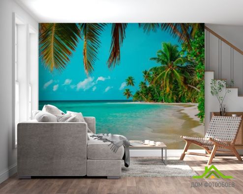 выбрать Фотообои много пальм над голубым морем Фотообои, цвет: «горизонталная, горизонтальная» на стену