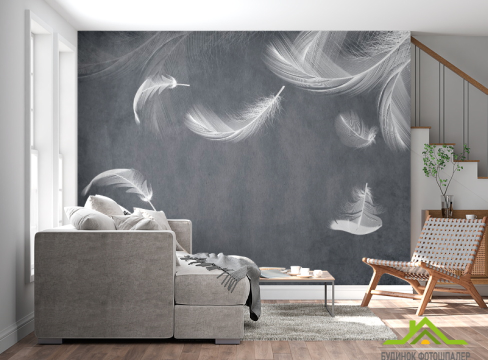 выбрать Фотообои Белые перья на сером Каталог фотообоев на стену