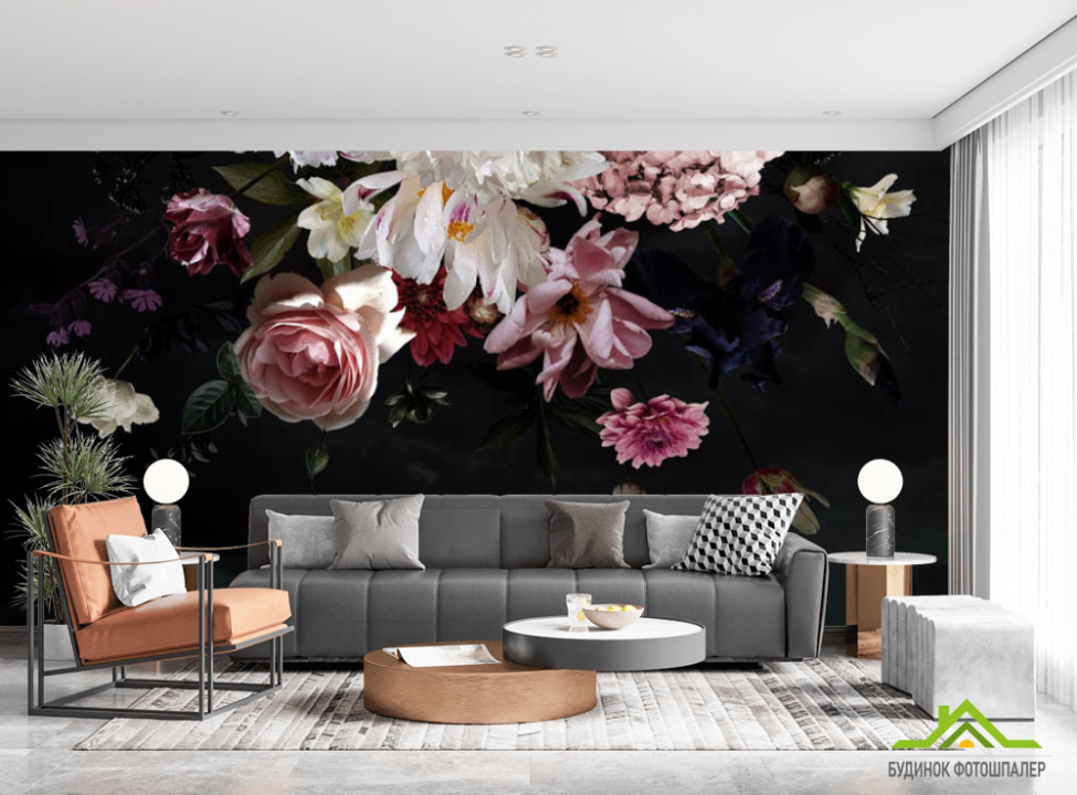 выбрать Фотошпалери Квіти на чорному тлі Каталог фотошпалер на стіну