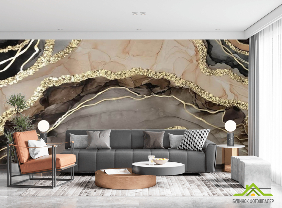 выбрать Фотообои Коричневый fluid art с золотом Каталог фотообоев на стену