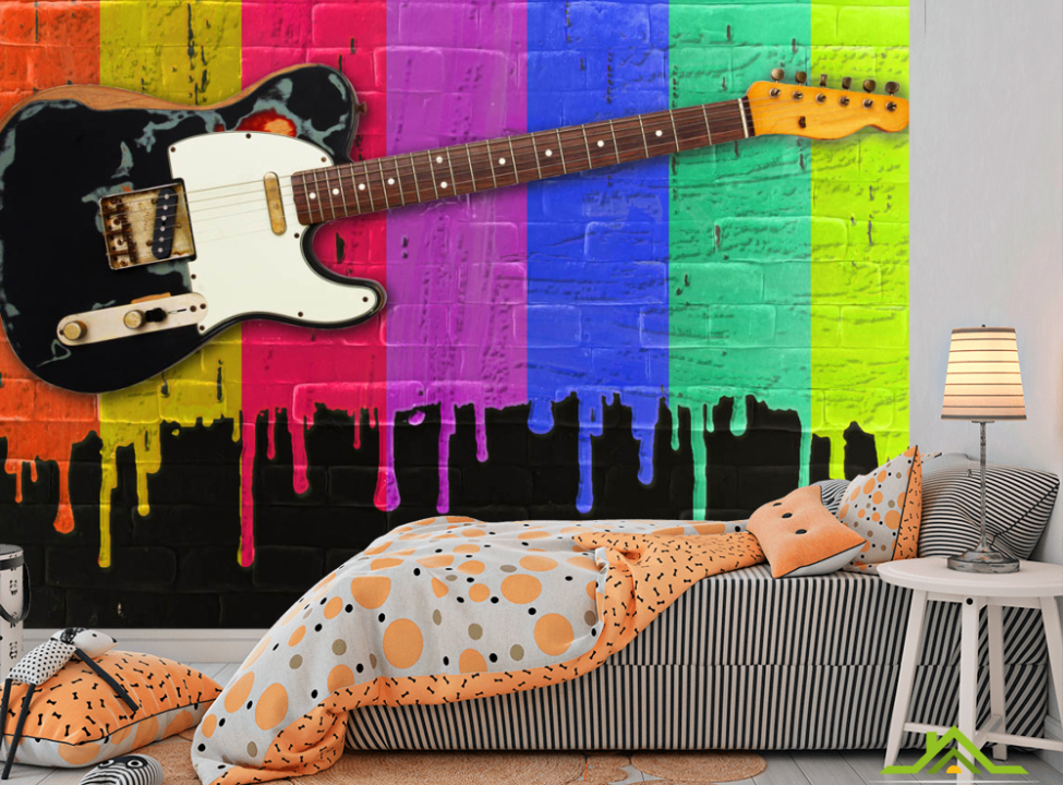 выбрать Фотошпалери Гітара на тлі фарб Каталог фотошпалер на стіну