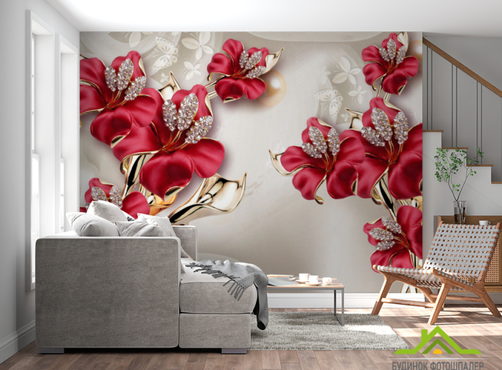выбрать Фотообои Бордовые цветы 3Д Каталог фотообоев на стену