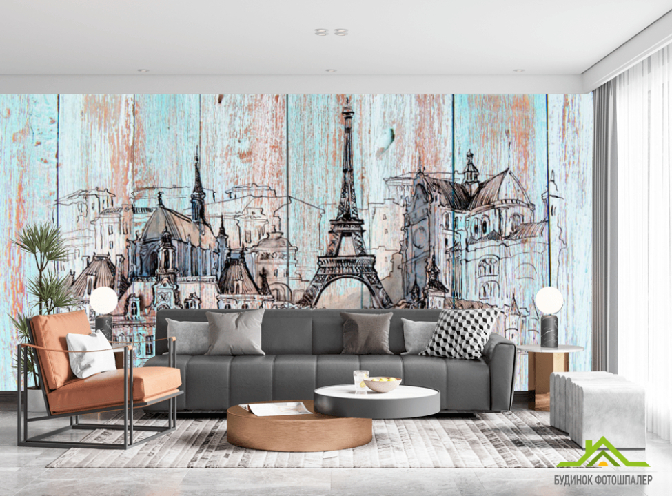 выбрать Фотообои Париж на деревяных досках Каталог фотообоев на стену