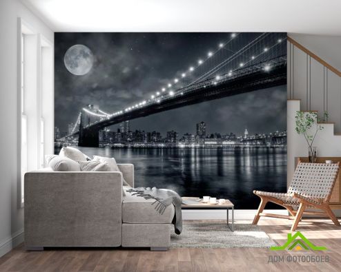 выбрать Фотообои Мост и луна, New York Фотообои ночной город на стену