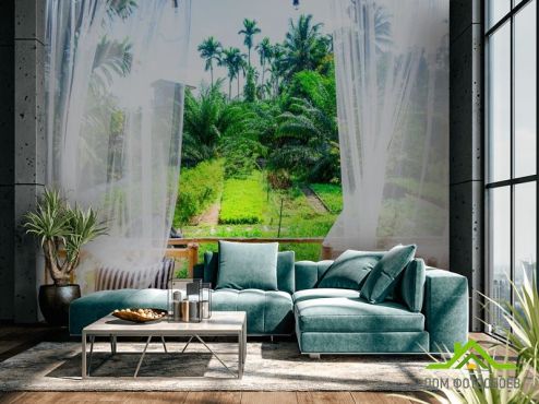 выбрать Фотообои вид на пальмы с веранды Фотообои, цвет: «горизонталная, горизонтальная» на стену