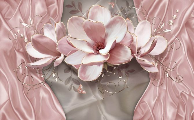 Фотообои Розовые 3д цветы