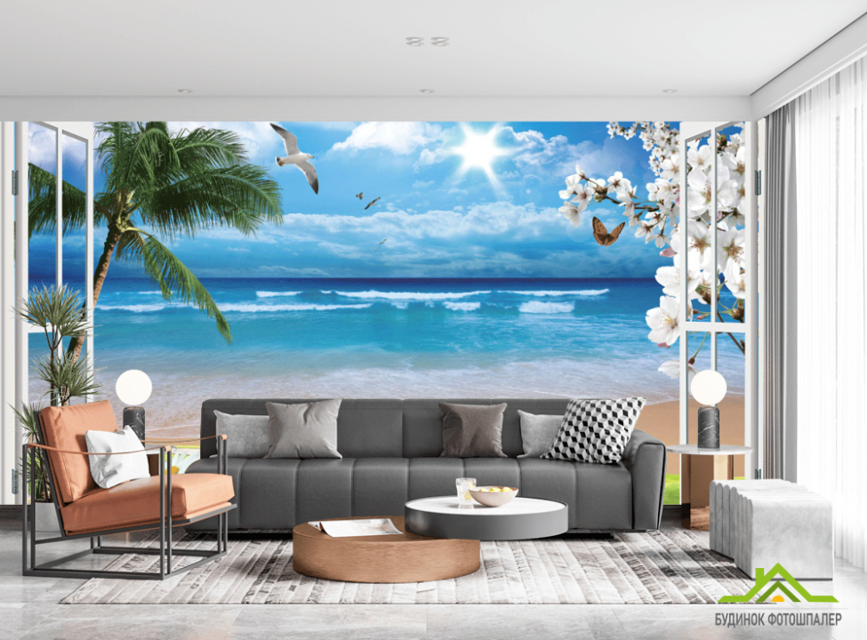 выбрать Фотообои Вид из окна на море Каталог фотообоев на стену