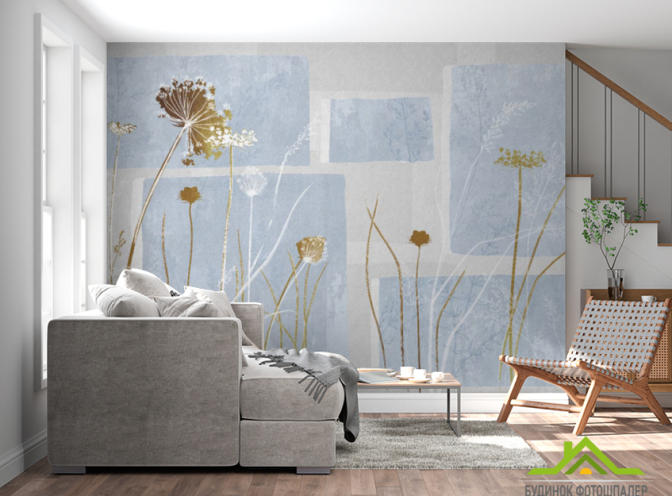 выбрать Фотошпалери сухоцвіти на синьому дизайнерському тлі. Каталог фотошпалер на стіну