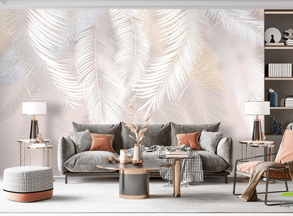 выбрать Фотошпалери дизайнерські листя з золотом Каталог фотошпалер на стіну