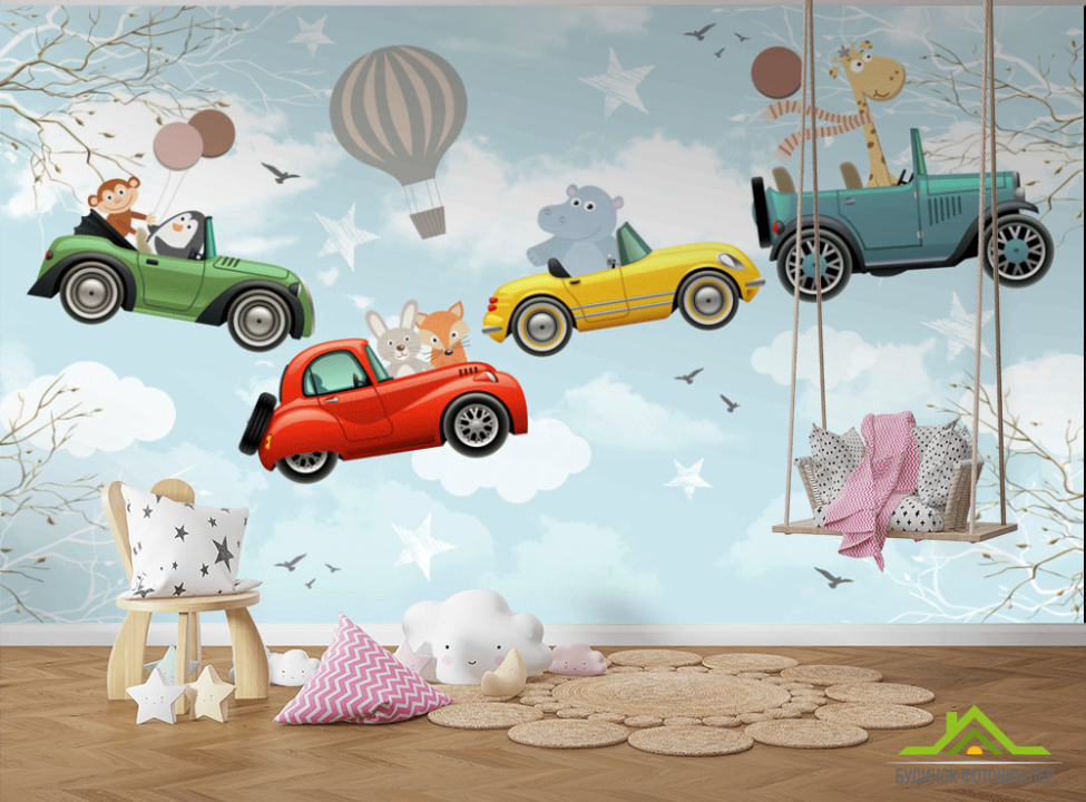 выбрать Фотообои Звери на машинке Каталог фотообоев на стену