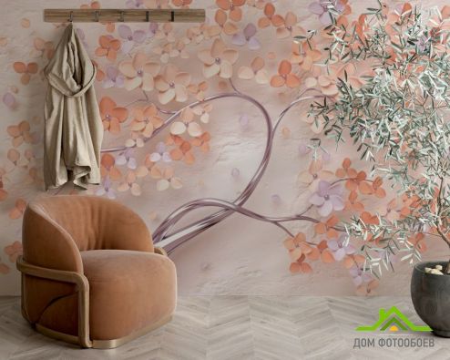 выбрать Фотообои 3д дерево персикового цвета Фотообои 3D фотообои: горизонталная, горизонтальная ориентация на стену