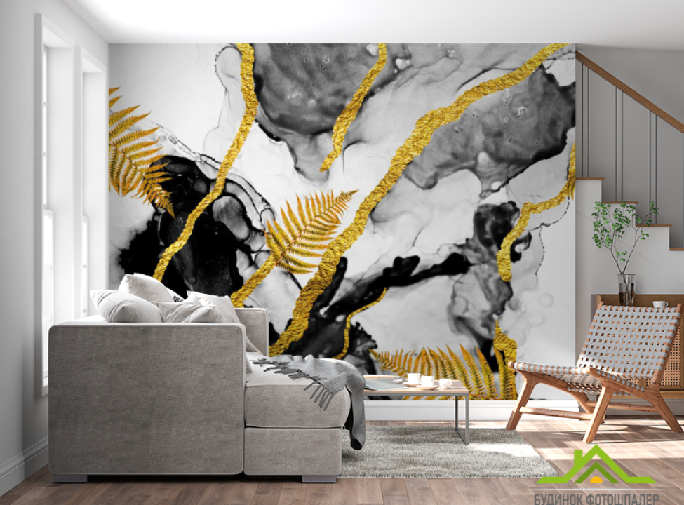 выбрать Фотообои Черные разводы флюид арт с золотом. Каталог фотообоев на стену
