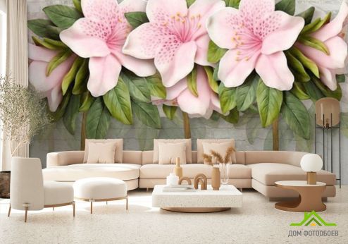 выбрать Фотообои Розовые цветы Фотообои Фотообои 3D барельеф: горизонталная, горизонтальная ориентация на стену