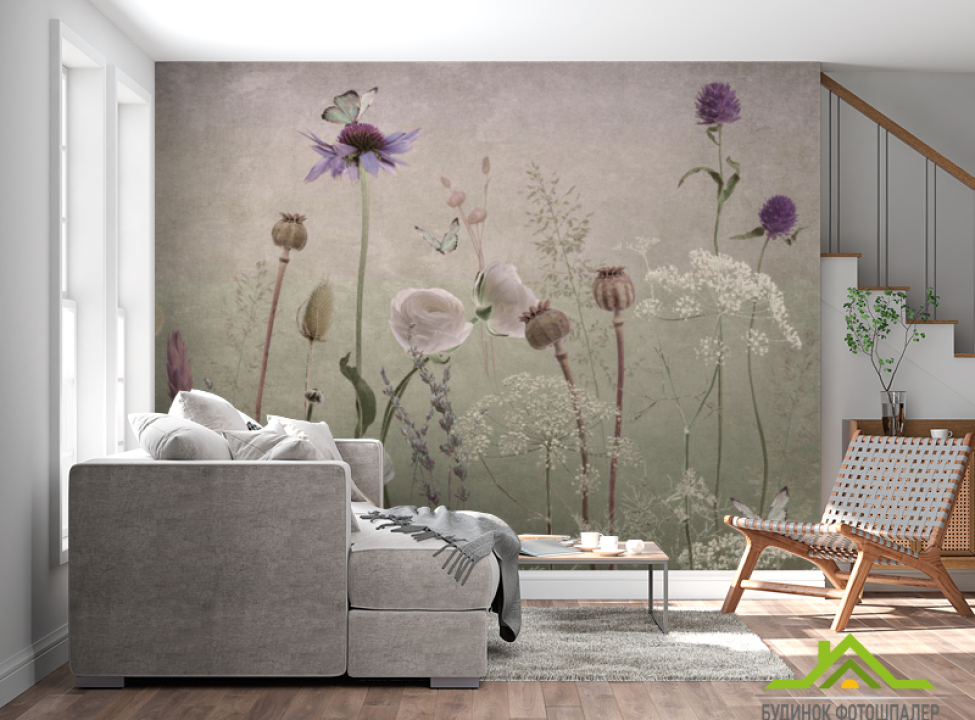 выбрать Фотошпалери польові дизайнерські квіти рожеві Каталог фотошпалер на стіну