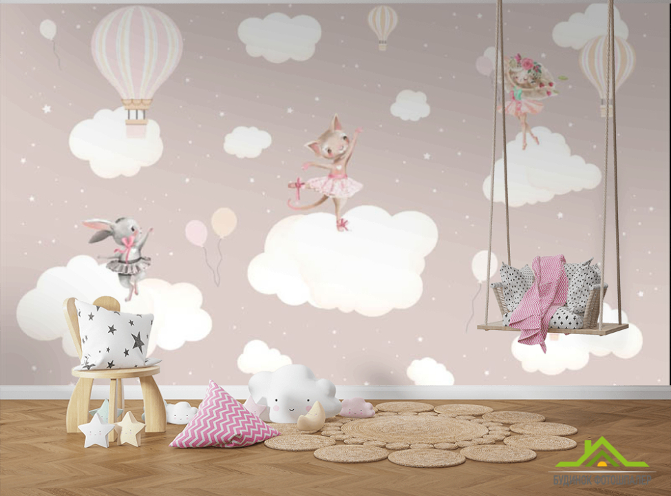 выбрать Фотошпалери Зайчата на хмаринках для дівчаток Каталог фотошпалер на стіну