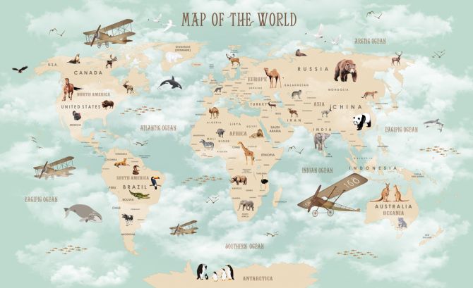 Фотообои детская карта мира