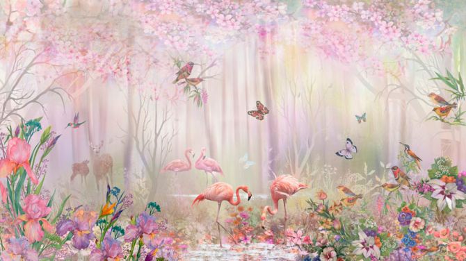 Фотообои Фламинго в сказачном лесу